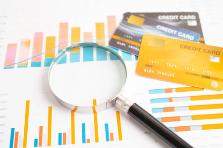 Credit card on graph paper for online shopping, security finance business.の写真素材