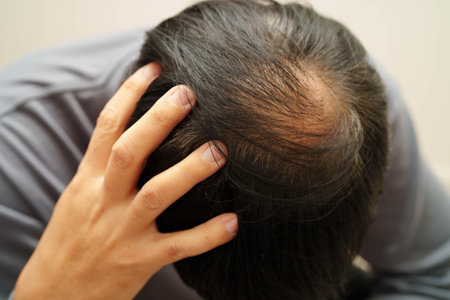 Bald head in man, hair loss treatment health problem.の写真素材