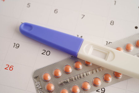 Pregnancy test for female of ovulation day, fetus, maternity, childbirth, birth control.