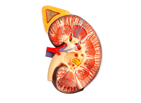 Kidney model isolated on white background with clipping path. Chronic kidney disease, treatment urinary system, urology, Estimated glomerular filtration rate eGFR.の写真素材