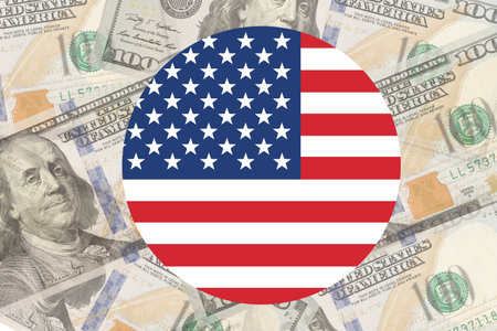 UK United Kingdom flag on Euro banknotes money, finance investment business.の写真素材