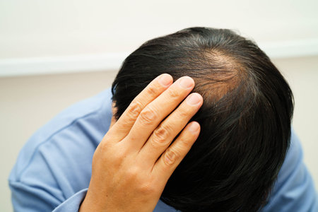 Bald head in man, hair loss treatment health problem.の写真素材