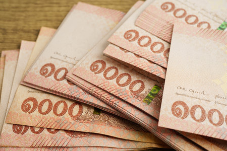 Thai baht banknote money, investment economy, accounting business and banking.