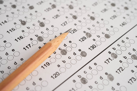 Answer sheets with pencil drawing fill to select choice, education.の写真素材