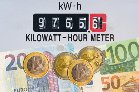 Electricity meter with Euro money energy cost.