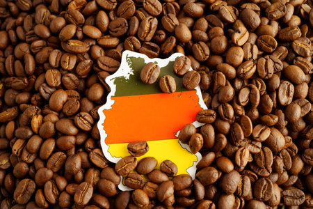 Germany flag on coffee beans, shopping online for export or import food product.の写真素材