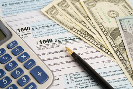Tax form 1040 U.S. Individual Income Tax Return, business finance concept.の写真素材