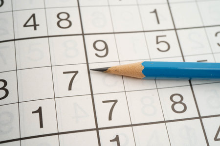 Sudoku puzzle, game to play for keep you brain younger for developing Alzheimer disease in senior patient.の写真素材