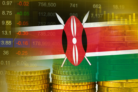 Kenya flag on stock investment trading with coin and graph.の写真素材