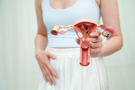 Uterus, Asian woman holding human anatomy model.の写真素材
