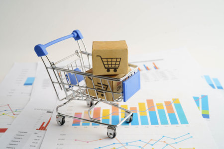 Online shopping, Shopping cart box on business graph, import export, finance commerce.