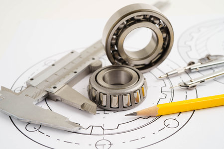 Engineering and precision tools with metal ball bearing, mechanical industrial.の写真素材