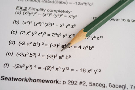 Pencil on mathematic formula exercise test paper in education school.の写真素材
