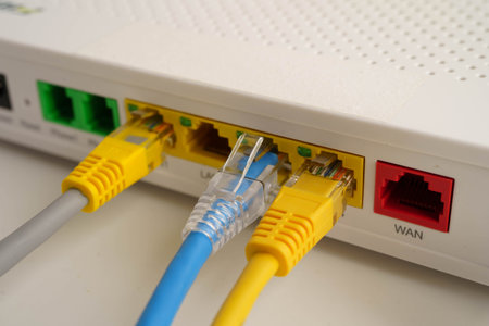 Ethernet cable with wireless router connect to internet service provider network.