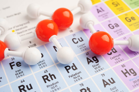 Molecules chemical on a periodic table background.