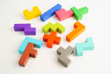 Logical thinking and problem solving problem solution creative business, wooden puzzle geometric...