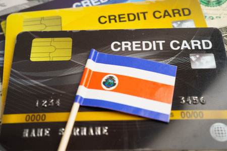 Costa Rica flag on credit card, finance economy trading shopping online business.の写真素材
