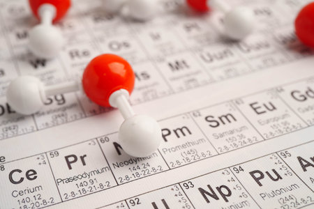 Molecules chemical on a periodic table background.