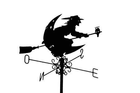 flying witch on sky on white backgroundの写真素材