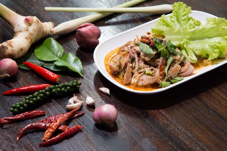 Sliced grilled pork salad spicy Thai styleの写真素材
