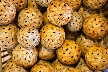 Rattan balls or Takraw balls made of rattan used in sport in Thailandの写真素材