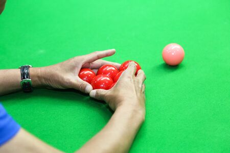 snooker ball on the green snooker table.