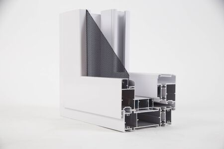 Cut of the window profile with metal, glass and insulation
