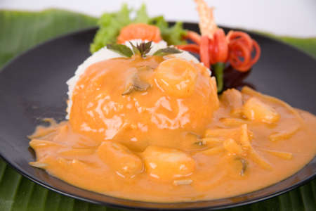 Chicken panang curry served with rice Thai foodの写真素材