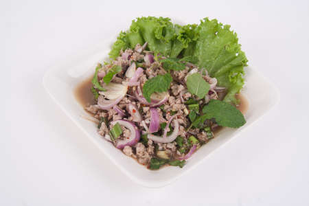 spicy minced pork salad minced pork mash with spicy Thai foodの写真素材