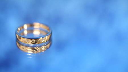 diamond  ring on blue  background