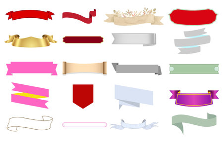 Curved  banner ribbon . Ribbon Banners simple flat design PNGの写真素材