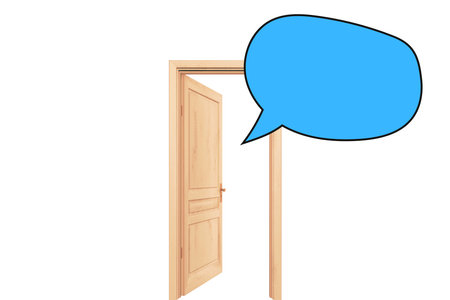 Door emitting blue thought bubbles