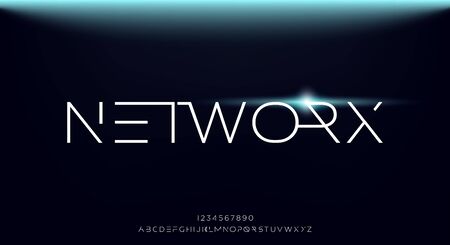 Networx, an Abstract technology science alphabet font. digital space typography vector illustration designのイラスト素材