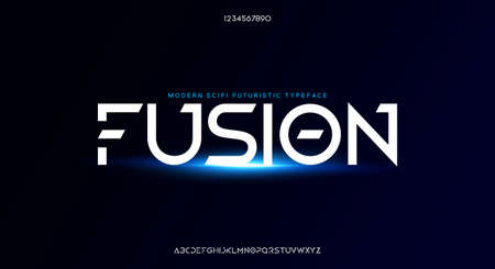 Fusion, an Abstract modern minimalist geometric futuristic alphabet font. digital space typography vector illustration designのイラスト素材