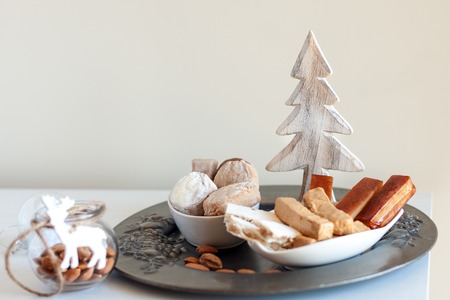 Turron, mantecados and polvorones, typical spanish christmas sweetsの写真素材