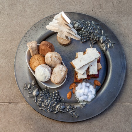 Turron, mantecados and polvorones, typical spanish christmas sweetsの写真素材