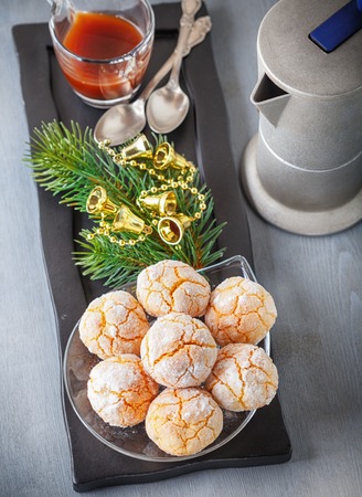 Macaroon snowy peaks and pot if coffeeの写真素材