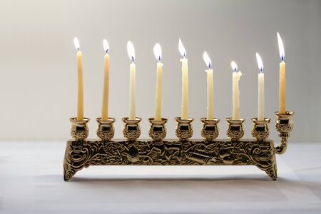 The Symbols of Hanukkah - nine-branched mehorah Hanukiahの写真素材