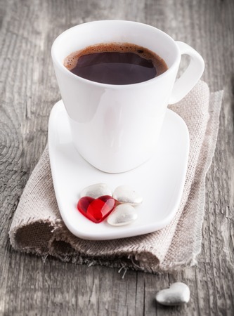 Cup of Coffee with candy hearts, made with loveの写真素材