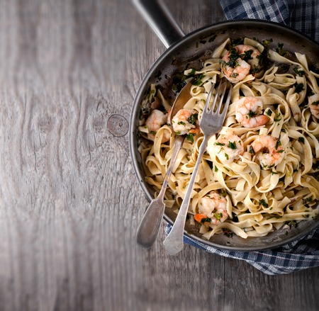 Pasta with shrimpsの写真素材