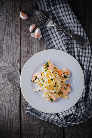 Pasta with shrimpsの写真素材
