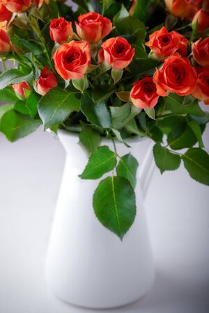 Big Bouquet of fresh Red Roses on a white background.の写真素材