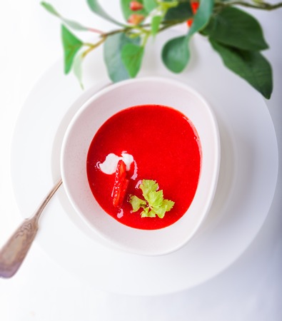 Strawberry soup on a tableの写真素材