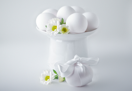 Eggs with flowers on a white background. Easter Symbolsの写真素材