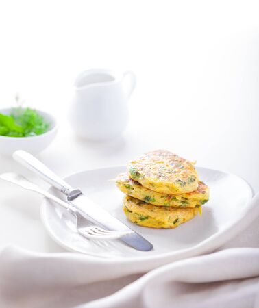 Healthy vegetarian zucchini frittersの写真素材