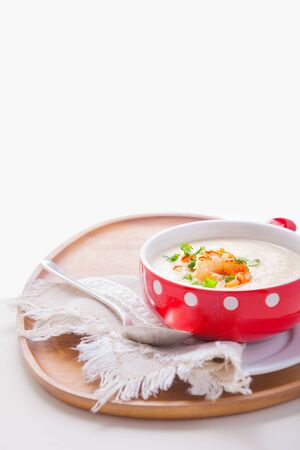 Cauliflower Soup with shrimpsの写真素材