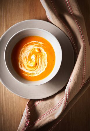 Pumpkin soup with creamの写真素材