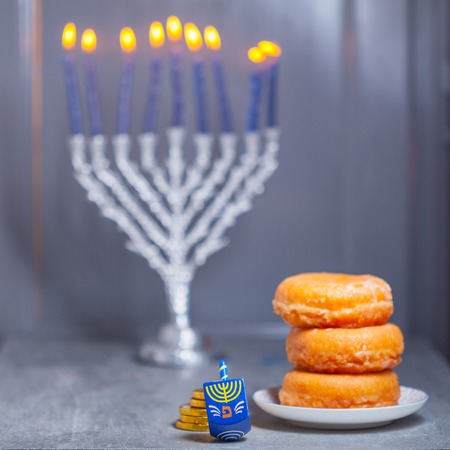 The religious symbols of Jewish holiday Hanukkahの写真素材