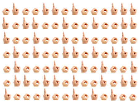 Male hand zero gesture and one gesture representing binary code order on a white background