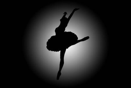 Sulhouette of a woman dancing over black and white backgroundの写真素材